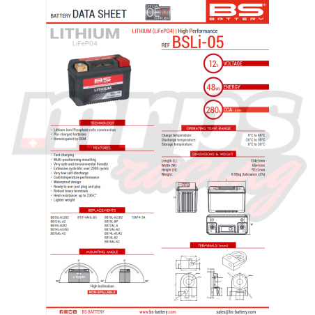 Batterie Lithium Ion Bs Battery Bsli Mrps Racing Gen Ve Suisse