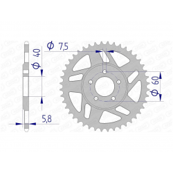 Couronne AFAM aluminium type 72103N pas 415 (44 dents)